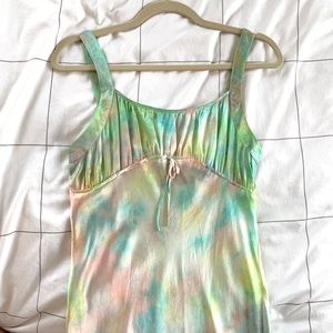 Tie dye long silky slip dress